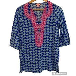 Lilly Pulitzer Womens Renato Silk Seashell Print Tunic Blouse